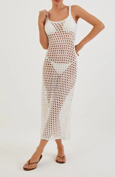 Vix Swimwear Nicole Crochet Cover-up Midi Dress In Off White