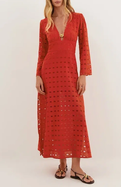 Vix Swimwear Raya Eyelet Long Sleeve Cover-up Maxi Dress In Red