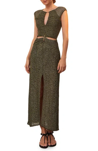 Vix Swimwear Rosewood Tori Cutout Cover-up Midi Dress In Olive Multi