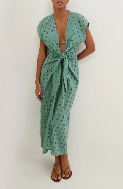 Vix Swimwear Sasha Eyelet Cover-up Maxi Dress In Teal Blue