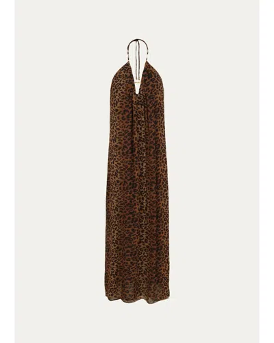 Vix Tammy Leopard-print Halter Maxi Dress In Multi