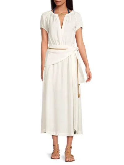 Vix Women's Claire Splitneck Linen Blend Midi Dress In Off White