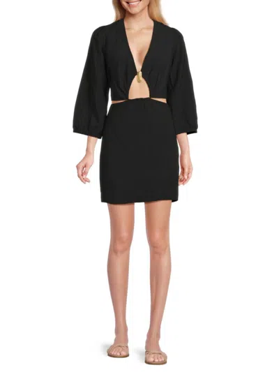 Vix Women's Gracie Linen Blend Mini Dress In Black