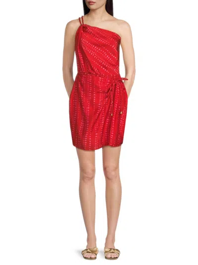 Vix Women's Malika Geometric Print One Shoulder Mini Dress In Red