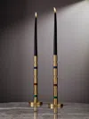 Viya Majestic Brass And Semi-precious Stone Candlesticks (set Of 2)  Abask Gift Set In  Metallics