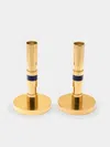 Viya Majestic Brass And Semi-precious Stone Candlesticks (set Of 2)  Abask Gift Set In  Metallics