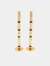 Viya Majestic Brass And Semi-precious Stone Candlesticks (set Of 2)  Abask Gift Set In  Metallics