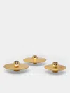 Viya Spin Brass Candlesticks (set Of 3)  Abask Gift Set In  Metallics