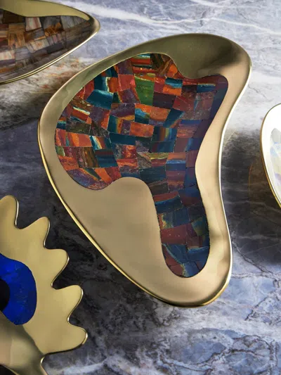 Viya Vista Brass And Semi-precious Stone Large Bowl  Abask Luxury Gift In Multi