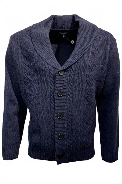 Viyella Men's Shawl Collar Wool Blend Button-front Cable Knit Cardigan Sweater In Indigo In Blue