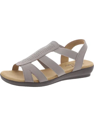 Vjh Confort Womens Faux Suede Rhinestones Wedge Sandals In Grey