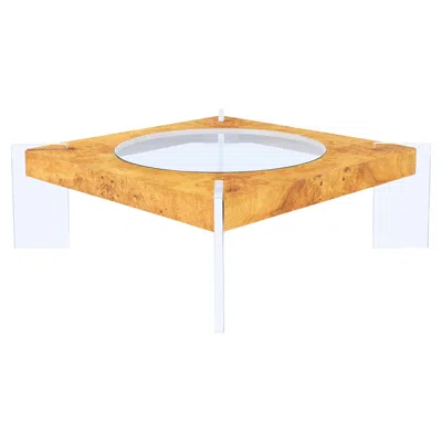 Pre-owned Vladimir Kagan Mid-century Modern Burl Wood And Lucite Coffee Table By  In Brown