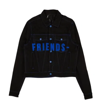 Pre-owned Vlone Black Blue Friends Embroidered V Graphic Denim Jacket Size M