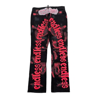 Pre-owned Vlone Endless Embroidered Red Stitched Jeans Black
