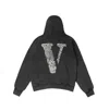 Vlone Finger Print Logo 'washed Grey' In Black