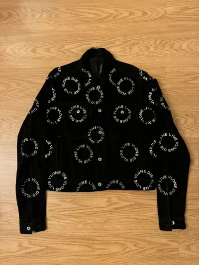 Pre-owned Vlone Rhinestone Denim Jacket In Black