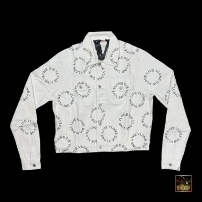 Pre-owned Vlone Unreleased  Rhinestone Denim Jacket In White