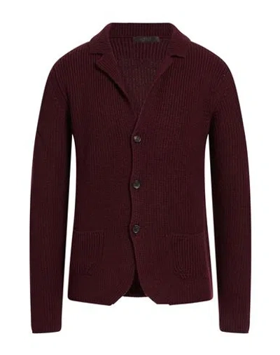 Vneck Man Cardigan Burgundy Size 38 Merino Wool