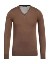 Vneck Man Sweater Brown Size 48 Merino Wool In Beige