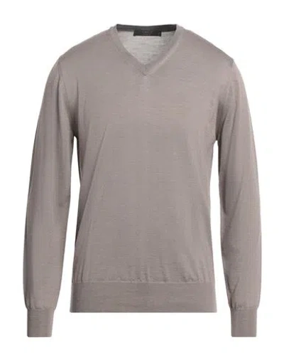 Vneck Man Sweater Taupe Size 50 Merino Wool, Silk In Grey