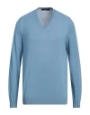 Vneck Man Sweater Light Blue Size 44 Silk, Cotton