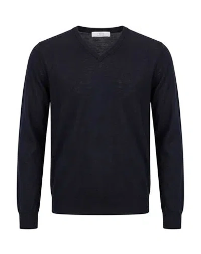 Vneck Man Sweater Midnight Blue Size 44 Merino Wool, Silk