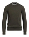 Vneck Man Sweater Military Green Size 38 Merino Wool In Green