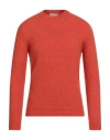 Vneck Man Sweater Rust Size 42 Cotton In Orange