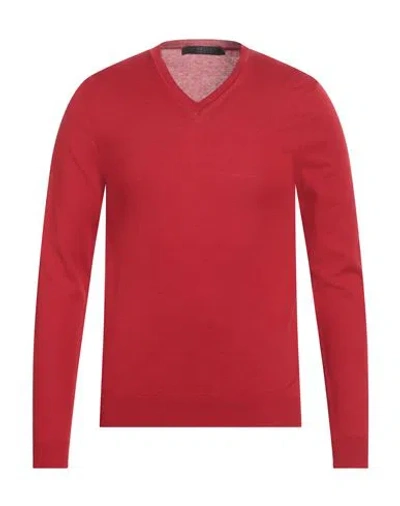 Vneck Man Sweater Red Size 44 Silk, Cotton In Red