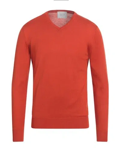 Vneck Man Sweater Rust Size 50 Silk, Cotton In Red
