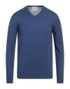 Vneck Man Sweater Slate Blue Size 50 Silk, Cotton