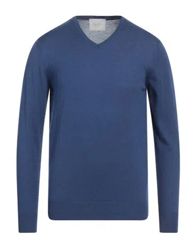 Vneck Man Sweater Slate Blue Size 50 Silk, Cotton