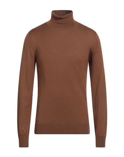 Vneck Man Turtleneck Camel Size 44 Virgin Wool, Polyacrylic In Beige