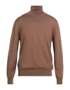 Vneck Man Turtleneck Camel Size 46 Merino Wool, Silk In Beige