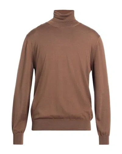 Vneck Man Turtleneck Camel Size 46 Merino Wool, Silk In Beige