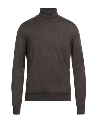 Vneck Man Turtleneck Dark Brown Size 46 Merino Wool, Silk