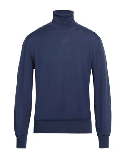 Vneck Man Turtleneck Navy Size 44 Merino Wool, Silk In Navy