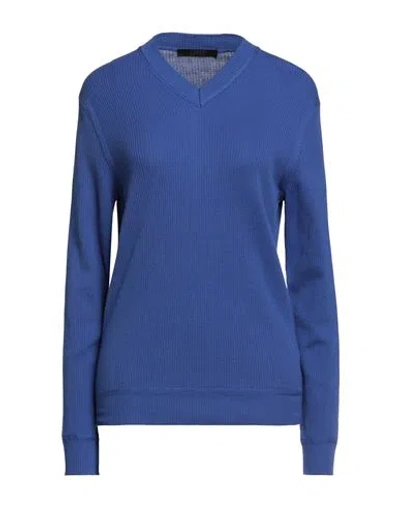 Vneck Woman Sweater Blue Size S Cotton