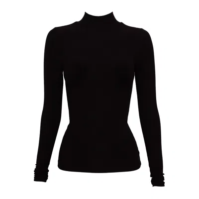 Vænn Women's Black Mock Neck Long Sleeve Rib Tee Onyx