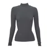 Vænn Women's Grey Mock Neck Long Sleeve Rib Tee Charcoal In Grey