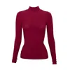 Vænn Women's Red Mock Neck Long Sleeve Rib Tee Raisin In Red