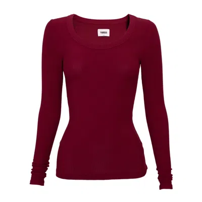 Vænn Women's Red Scoop Neck Long Sleeve Tee Raisin