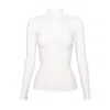 Vænn Women's White Mock Neck Long Sleeve Rib Tee Pearl