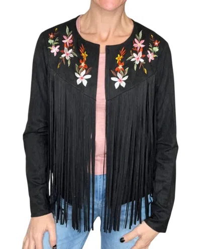 Vocal Apparel Arden Suede Fringe Layering Jacket In Black