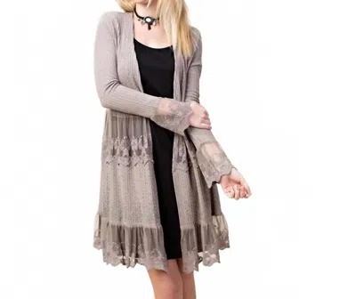 Vocal Apparel Crystal Boho Lace Ruffle Cardigan In Mocha In Brown