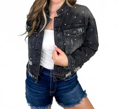 Vocal Apparel Distressed Cotton Blend Long Sleeve Denim Jacket In Black