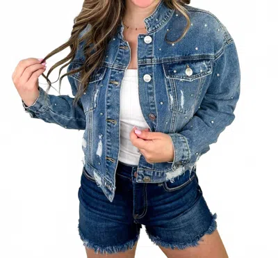 Vocal Apparel Distressed Cotton Blend Long Sleeve Denim Jacket In Medium Wash In Multi