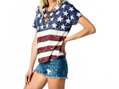 Vocal Apparel Distressed Oversized American Flag Tee In Multicolor In Blue