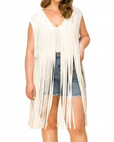 Vocal Apparel Fringe & Stone Vest - Plus In Natural In White