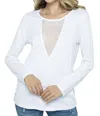 Vocal Apparel Lace Up Side Deep V Long Sleeve Top In White In White